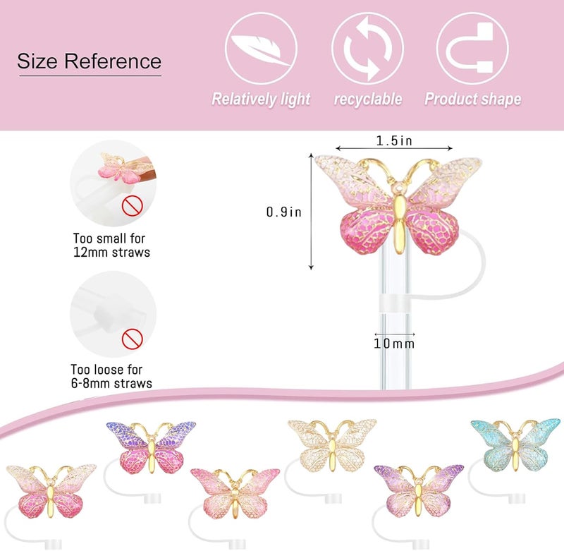 SEMATA 6PCS Cute Butterfly Straw Cover Cap for Stanley Cup Accessories,Bling Straw Toppers for Stanley Tumbler 40&30 oz,Reusable Straws Tips Protectors Compatible with 10mm Straws - Image 2